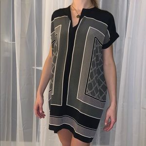 Vince silk black and white/ivory patterned dress